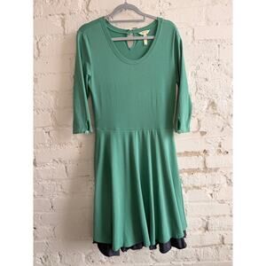 Matilda Jane x Joanna Gaines Green Knit Fit & Flare Dress M 3/4 Sleeve Ruffle